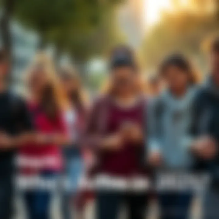 A group of diverse people walking outdoors while using fitness trackers and engaging with a mobile app related to StepN.