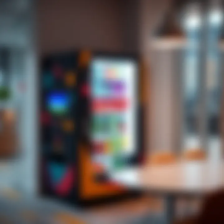 A modern AI vending machine offering snacks in a breakroom setting in Nashville, highlighting its technology and community driven products.
