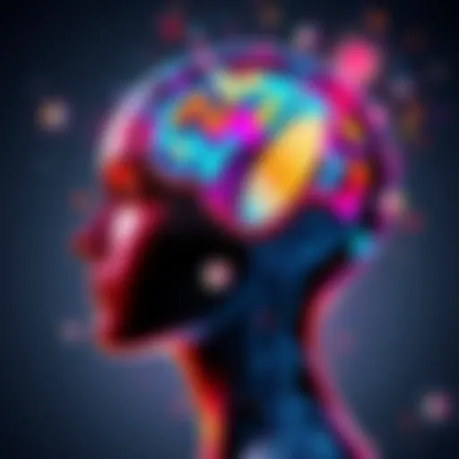 A digital art piece showing a human head filled with abstract shapes representing dreams and artificial intelligence, with vibrant colors blending together.