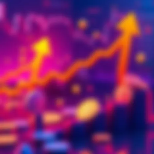 An illustration showing various altcoins with upward trend arrows and market analysis charts