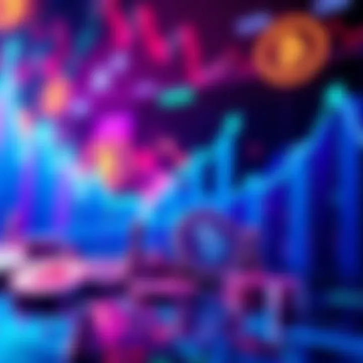 A visual representation of various altcoins with upward trend charts and market symbols in the background.