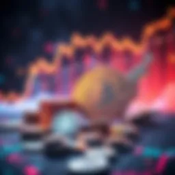 Symbol of cryptocurrency growth in America with coins and digital graphs