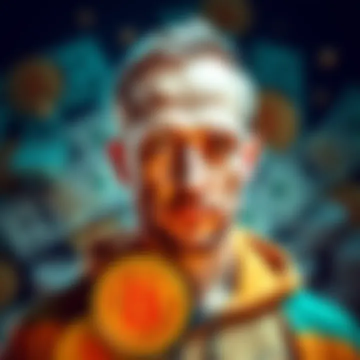 Andrew Tate with Bitcoin graphics and a cash background, illustrating his claim of owning Bitcoin worth 21 million.