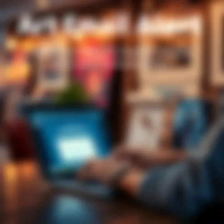 A person looking at a suspicious email on a laptop related to their artwork, seeking community advice.