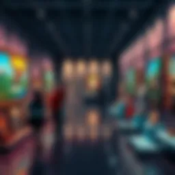 A vibrant art exhibition featuring colorful paintings and sculptures that attract viewers