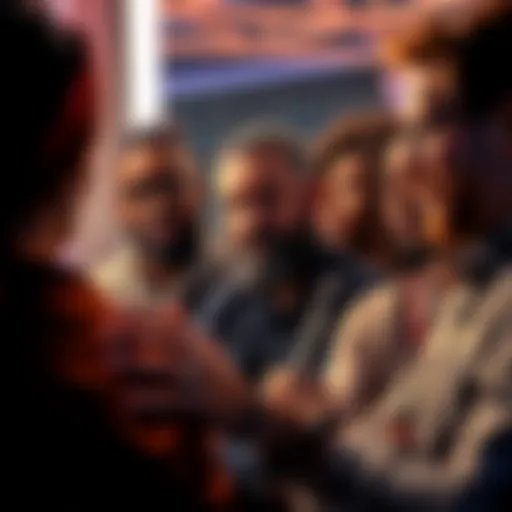 A group of diverse individuals discussing cryptocurrency strategies, showcasing genuine engagement and trust.
