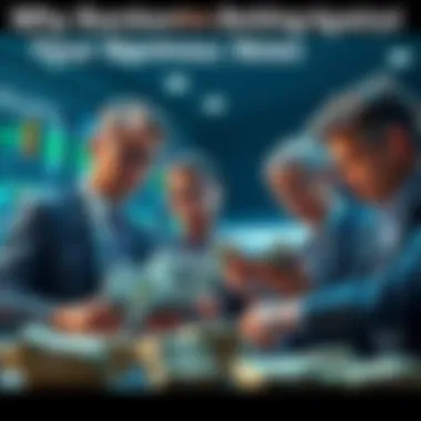 A group of bankers looking at financial charts while counting stacks of cash, showing a focus on profits over clients' interests.
