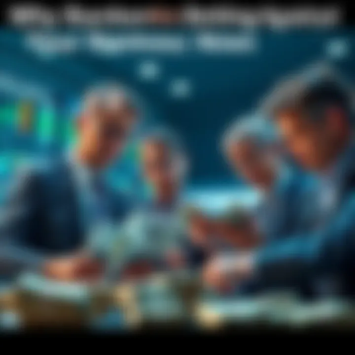 A group of bankers looking at financial charts while counting stacks of cash, showing a focus on profits over clients' interests.