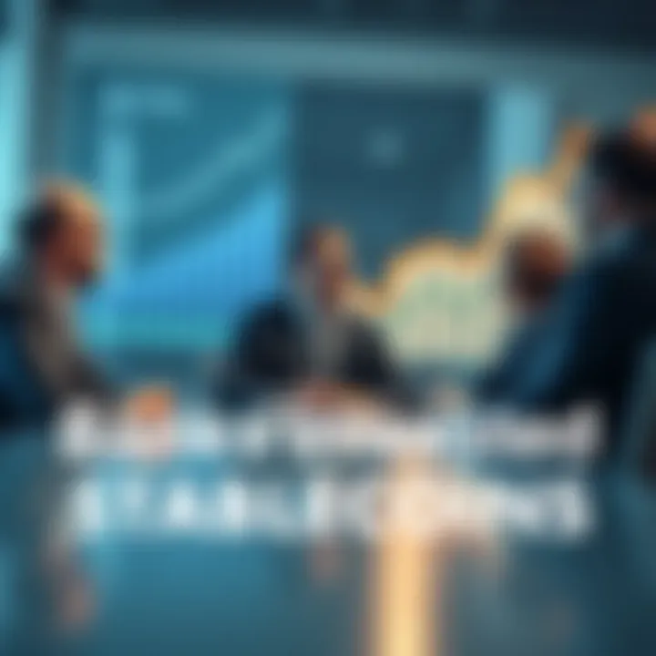 A business meeting featuring a Stripe executive discussing stablecoin adoption with bank representatives, with charts showing financial growth in the background.