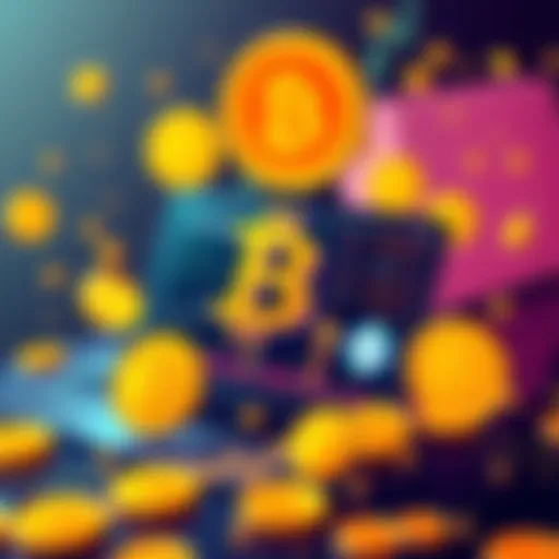 Illustration showing various cryptocurrency exchange platforms with Bitcoin symbols and transaction graphics