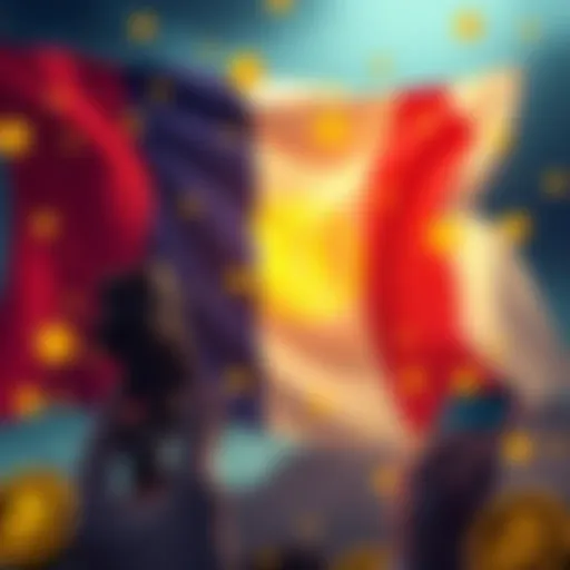 French authorities investigating Binance for money-laundering activities with a backdrop of the French flag and cryptocurrency symbols