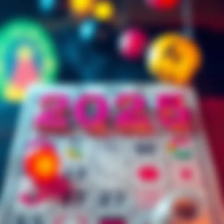 A colorful bingo card featuring unexpected events of 2025, with highlights and symbols representing various surprises.