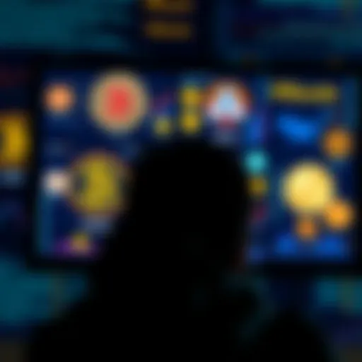 A person looking at a digital screen showing Bitcoin and various altcoins, feeling overwhelmed by the number of options available in cryptocurrency.