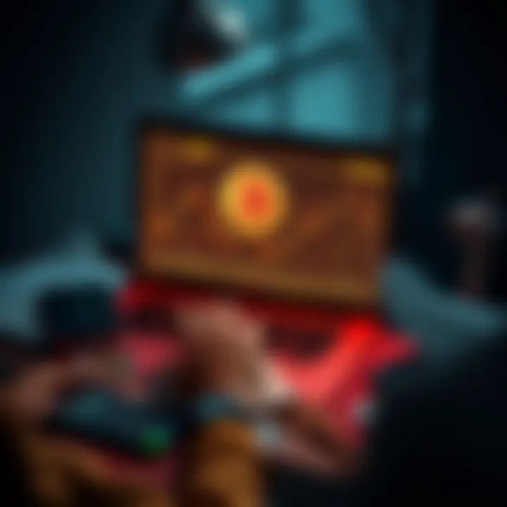 A person looking at a Bitcoin chart on a laptop, surrounded by financial documents and a calculator.