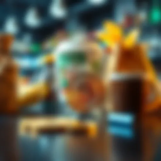 A Bitcoin coin placed next to everyday shopping items like groceries and a coffee cup, highlighting the impact of Bitcoin's value on daily transactions.