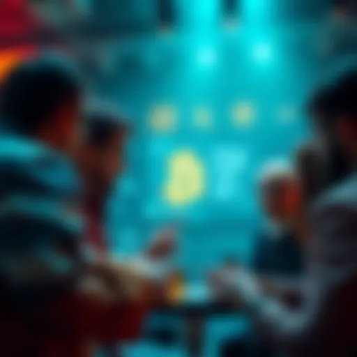 A group of people engaged in a discussion about Bitcoin, showcasing their knowledge and contrasting views on cryptocurrency.