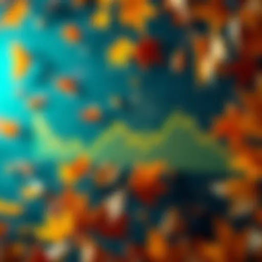Graph showing a downward trend in Bitcoin prices with autumn leaves around it