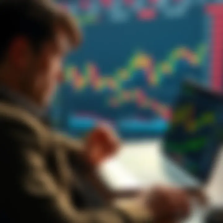 A person considering Bitcoin lending options with a laptop and financial charts in the background