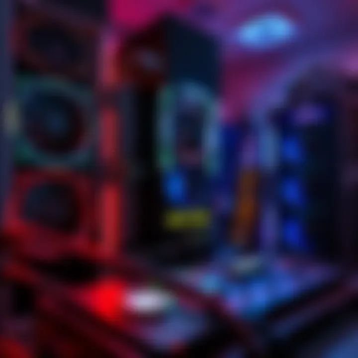 A modern bitcoin mining rig with multiple graphics cards and cooling fans, showcasing the setup for cryptocurrency mining, with a focus on efficiency and technology.