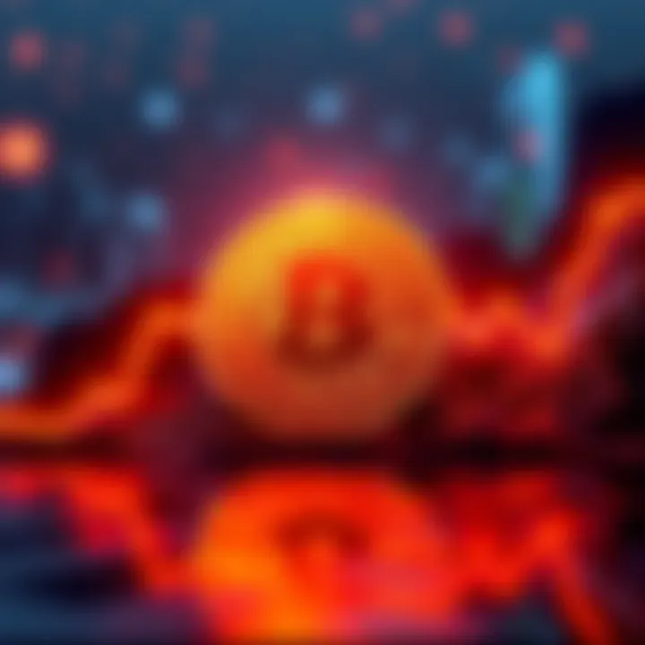 A graphic showing Bitcoin's price hitting a new high with a downward trend following, symbolizing market fluctuations.