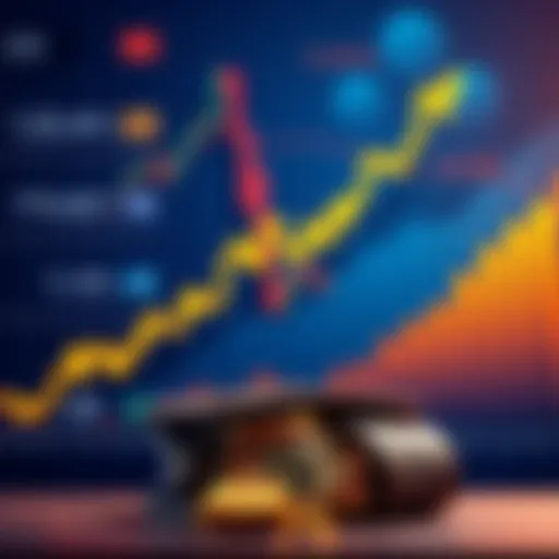 A chart showing Bitcoin's price steadily rising, indicating investor confidence. Below the chart, a graphic shows a wallet filled with cryptocurrency coins.