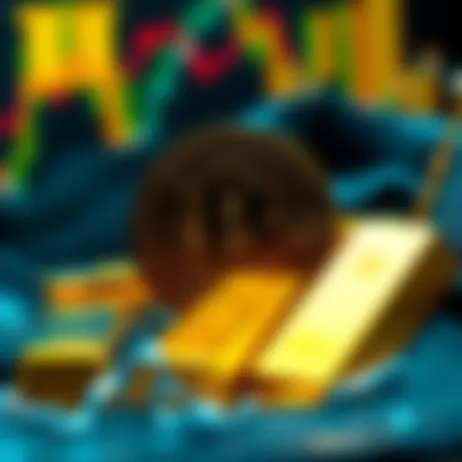 A graphic showing Bitcoin's logo and gold bars, illustrating the potential increase in Bitcoin's value from gold investment reallocations.