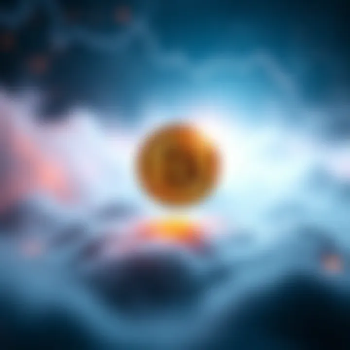 A glowing Bitcoin symbol floating in a serene, ethereal space representing the afterlife.