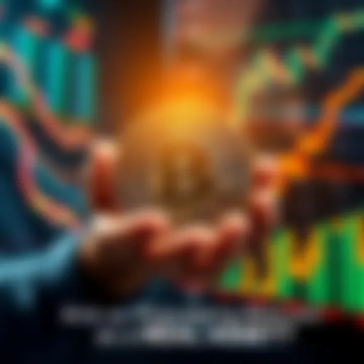 A person holding a Bitcoin symbol, surrounded by financial graphs and charts, reflecting market analysis and investment discussions.