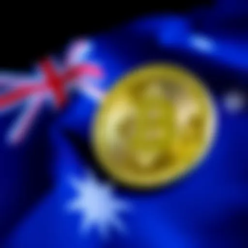 Bitcoin symbol placed over the Australian flag, symbolizing a recent tax-free ruling for cryptocurrency transactions in Australia