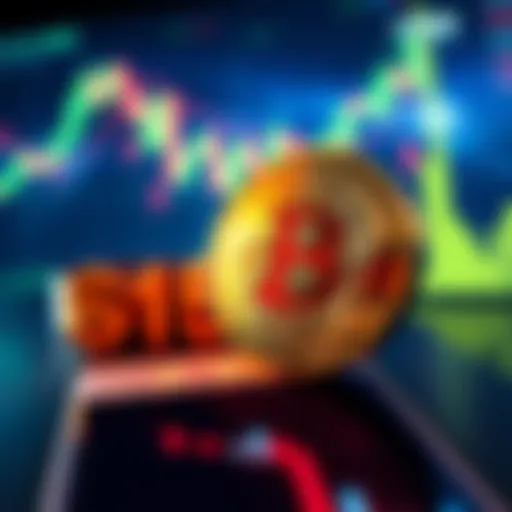 A digital representation of Bitcoin nearing the $105,000 level with upward trend lines and market graphs in the background.