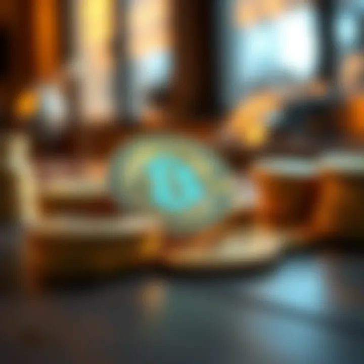 A close-up of shiny Bitcoin coins stacked on a wooden table, symbolizing the current trend of hoarding cryptocurrency and the dilemma of spending it.