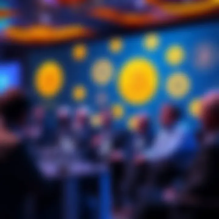 A group of prominent speakers discussing the future of digital assets at a Bitcoin conference, with a banner displaying Bitcoin logos in the background.