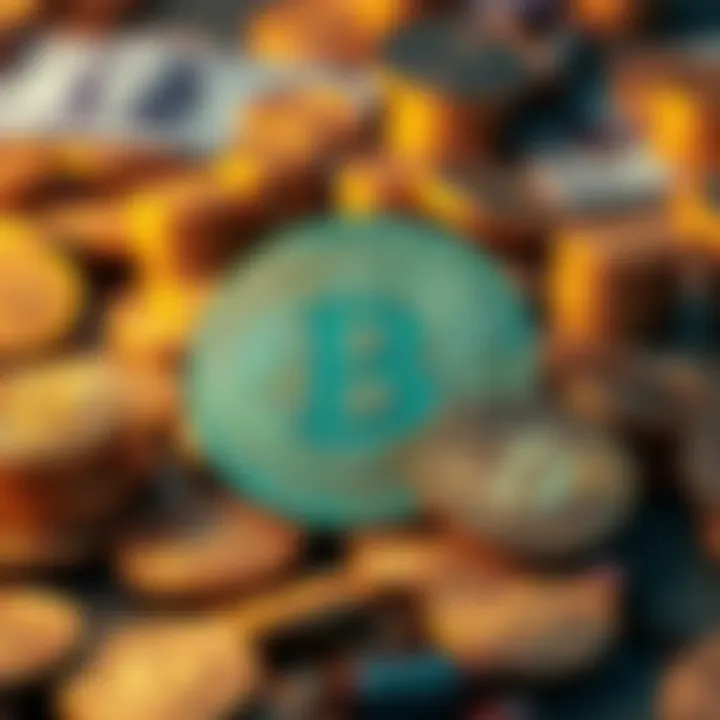A visual representation of Bitcoin coins transforming into regular currency, showing a shift from digital to physical money.
