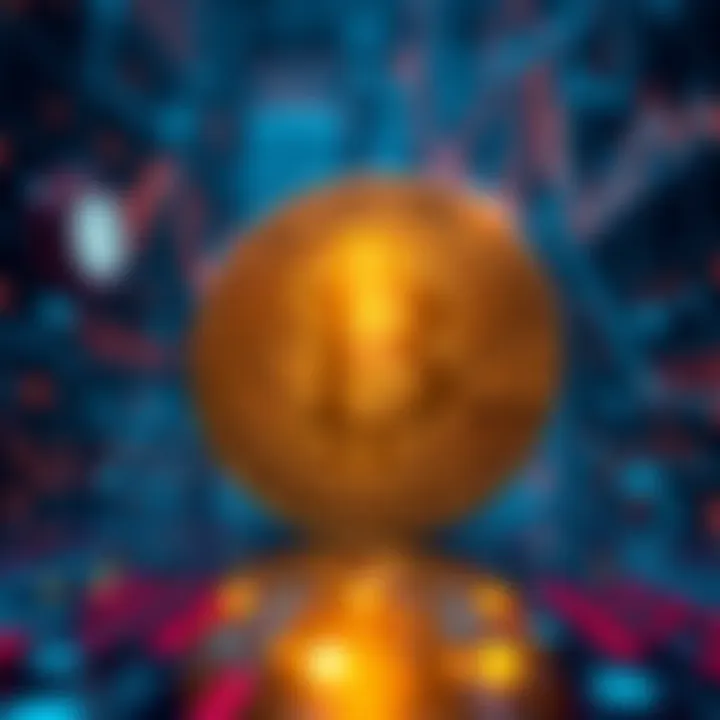 Bitcoin Symbol on a Digital Background A glowing Bitcoin symbol against a backdrop of digital codes and circuits, highlighting its significance as a leading digital currency.