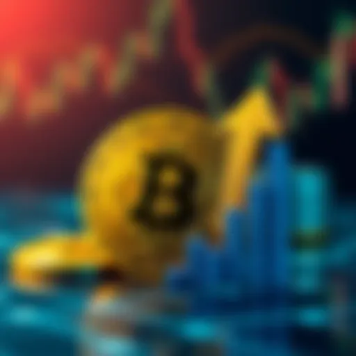A graphic showing Bitcoin's price rise alongside a Dogecoin logo with an upward arrow, symbolizing potential price increase.