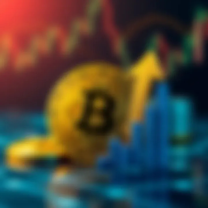 A graphic showing Bitcoin's price rise alongside a Dogecoin logo with an upward arrow, symbolizing potential price increase.