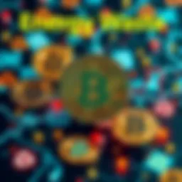 A digital representation showing Bitcoin symbols surrounded by electricity symbols and waste icons, highlighting energy consumption related to Bitcoin market activities.