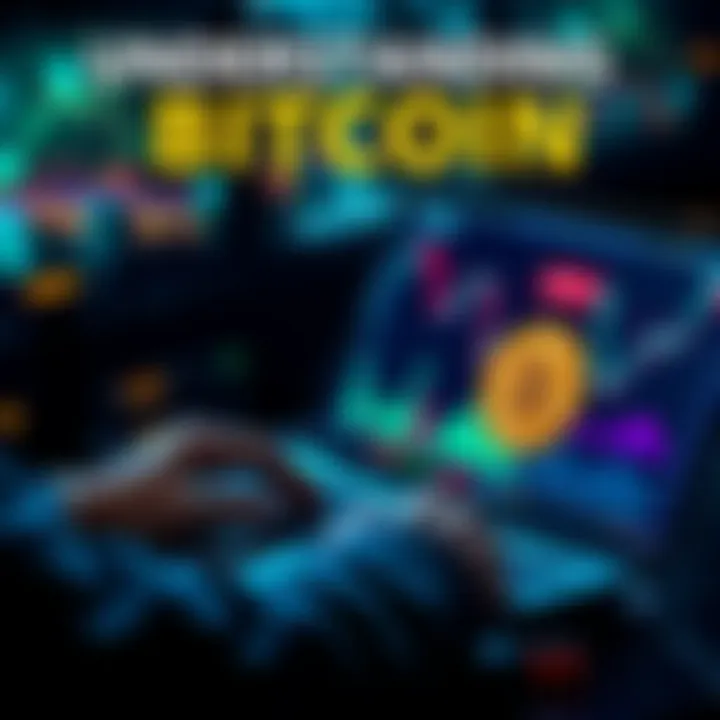 Bitcoin Exploration A person analyzing Bitcoin on a laptop with financial charts and graphs displayed on the screen.