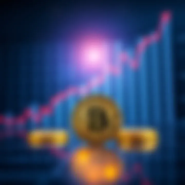 A Bitcoin coin shines in front of a rising financial graph, symbolizing economic growth and appreciation.