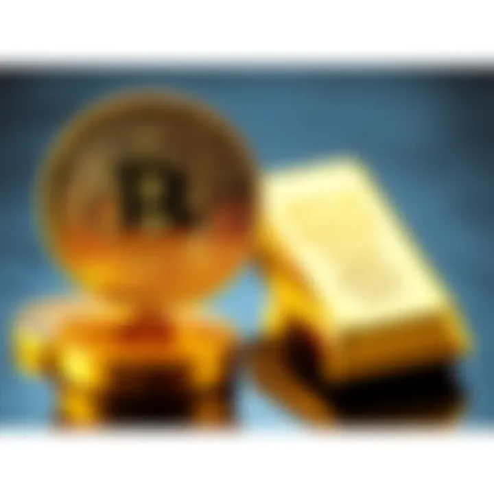 A visual representation showing Bitcoin coins and gold bars side by side, highlighting their different values and investment appeal.