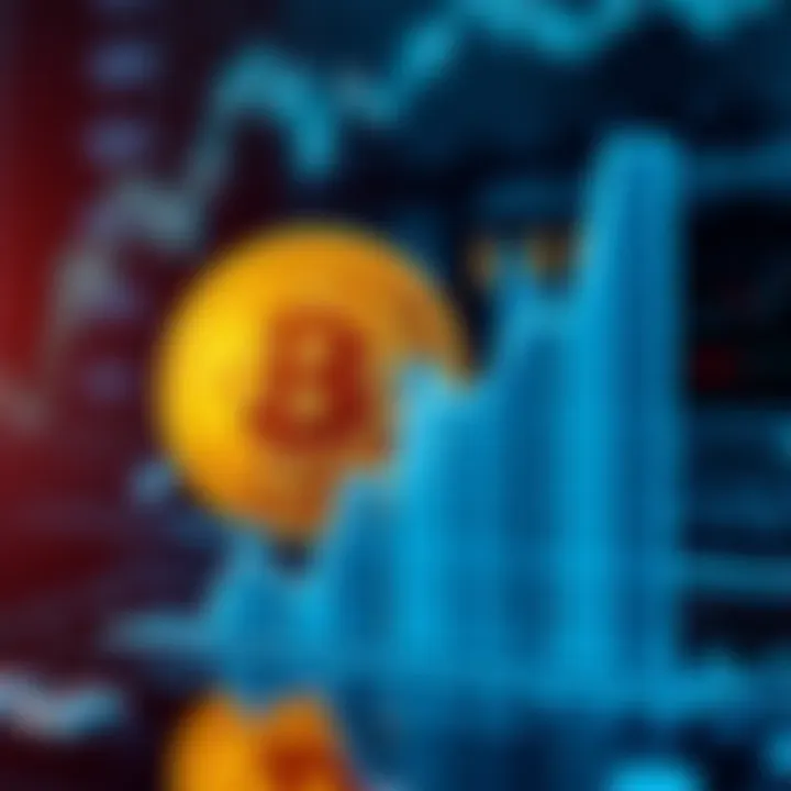 A Bitcoin symbol next to a rising trend graph showing its potential value growth over time