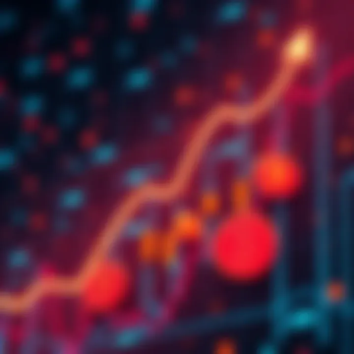Bitcoin Growth A graphic showing an upward trend in Bitcoin value on a digital graph with cryptocurrency symbols.