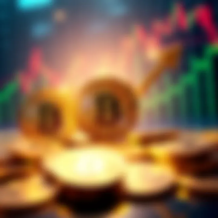 A graphic showing Bitcoin coins with financial charts and upward arrows, representing increasing institutional investments.