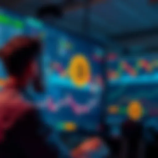 A trader looking at Bitcoin price charts on a computer screen, contemplating the investment at high prices
