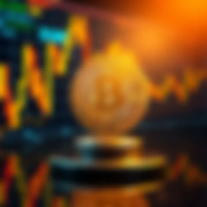 A graphic showing a Bitcoin coin with fluctuating price charts in the background, representing investment options.