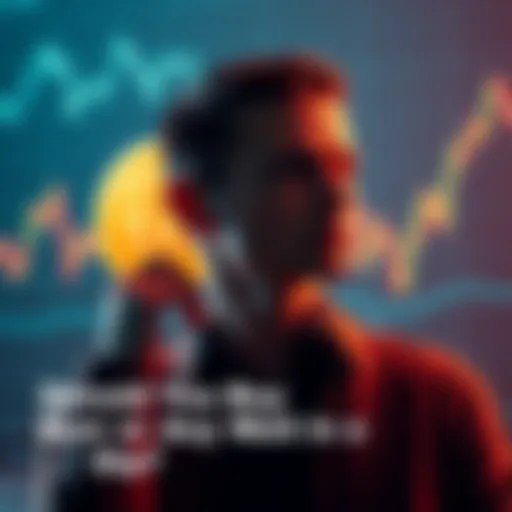 A person contemplating a Bitcoin investment with a graph showing fluctuating prices in the background