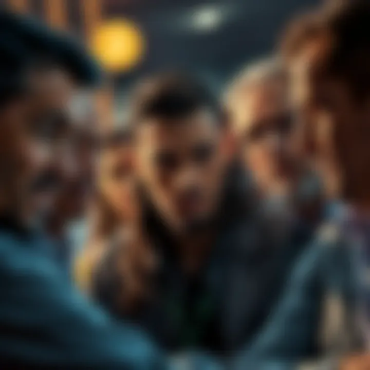 People discussing Bitcoin, showing mixed reactions with expressions of skepticism and interest, some looking worried while others appear curious.