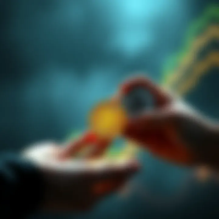 Bitcoin Investment Strategies Two hands holding Bitcoin coins, one hand aims to buy now, while the other gradually adds coins over time, representing two investment strategies.