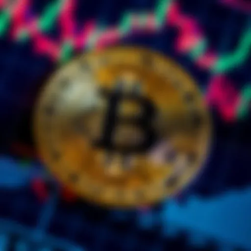 Bitcoin investment trends A close-up of a Bitcoin coin surrounded by graphs showing market trends and price fluctuations