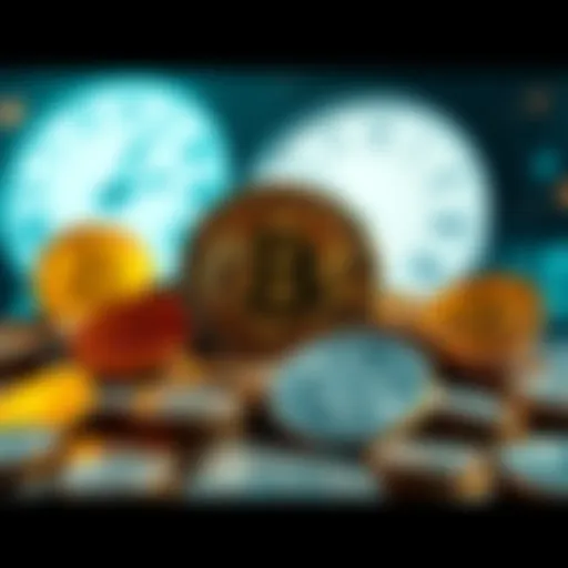A visual representation of Bitcoin coins symbolizing the unmined 1.5 million BTC, with a backdrop of a clock indicating the passing of time for future generations.